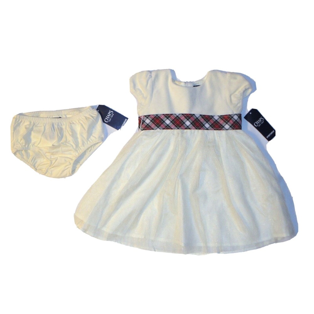 NWT Chaps Dress + Bloomers Set Velour Diapercover 18 Month MRSP$40 cream Holiday